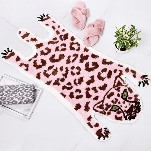 Miniatura 13 de Panstar Tapete de baño de leopardo para baño, tapete de baño de dibujos animados de leopardo marrón, antideslizante, absorbente en forma de animal