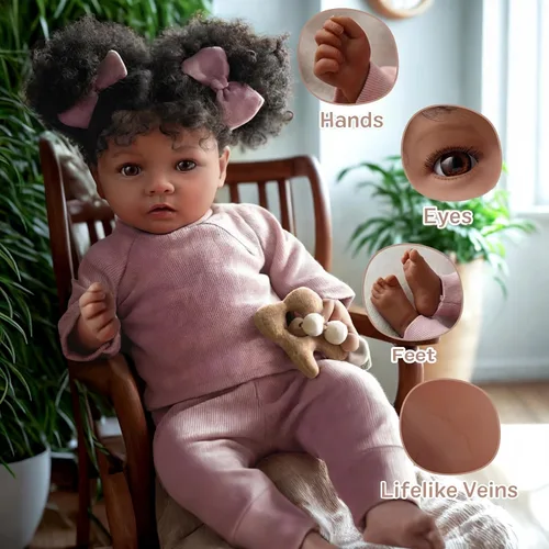 Miniatura 3 de BABESIDE Muñecas realistas de bebé Reborn de niña negra, cuerpo de vinilo suave de 20 pulgadas, muñecas de bebé recién nacidas hechas a mano
