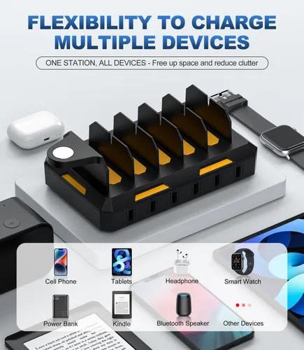 Miniatura 4 de Estación de carga para múltiples dispositivos, estación de carga múltiple Honcila 6 en 1 para teléfono celular, tableta, iPhone, iPad y más