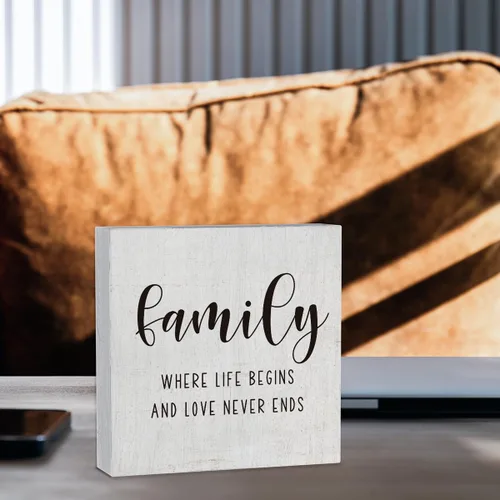 Miniatura 7 de mmiishe Letrero decorativo de madera con texto en inglés «Family Where Life Begins and Love Never Ends»