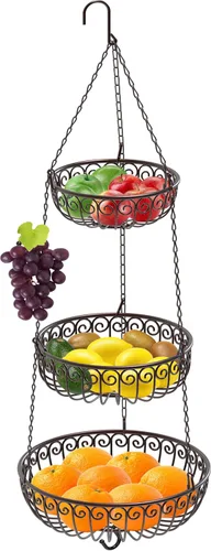 Miniatura 10 de Simple Houseware - Cesta colgante moderna para frutas de 3 niveles, cromado Cromo