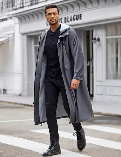 Miniatura 3 de COOFANDY Chaqueta impermeable para hombre con capucha, impermeable, ligera, activa, larga