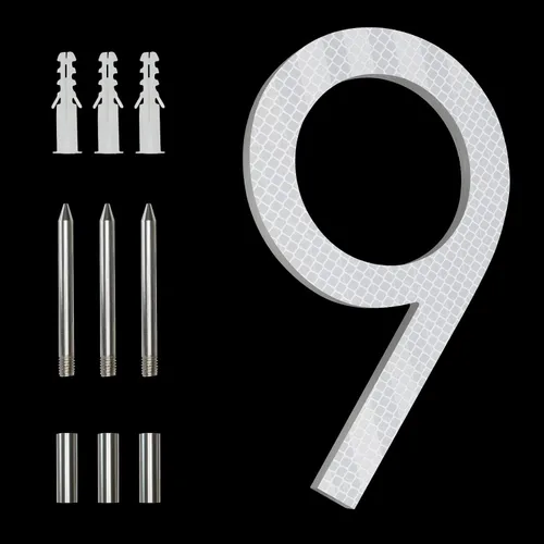 Miniatura 14 de Números Reflectantes de 8 Pulgadas para Dirección en Casa, Números de Casa Modernos de Metal Negro para Dirección en la Calle, Números de Casa