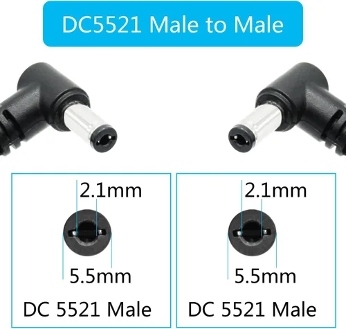 Miniatura 5 de Cable de extensión de ángulo recto CC macho a macho de 1.6 pies, 18 AWG, 90 grados CC, 0.217 in x 0.083 in, adaptador de conector de cable