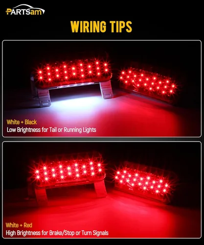 Miniatura 3 de Partsam Luces traseras rectangulares LED rojas para caravana, remolque, parada de freno, giro, luz blanca para matrícula, 49 LED con soporte de rojo