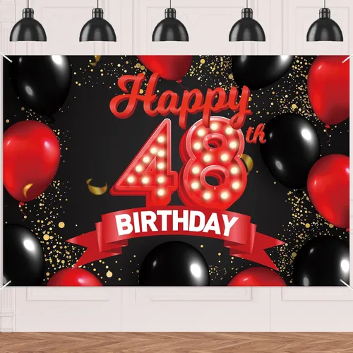 Miniatura 63 de Cartel de feliz cumpleaños 15 color rojo y negro, decoración temática de globos para niñas y mujeres, princesas de 15 años, fiesta de cumpleaños