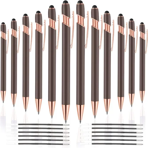 Miniatura 20 de 12 PCS Bolígrafos 2 en 1 con Punta Stylus, Bolígrafo de Metal con Tinta Negra de 1.0 mm, Stylus para Pantallas Táctiles (Oro Rosa y Azul Claro)