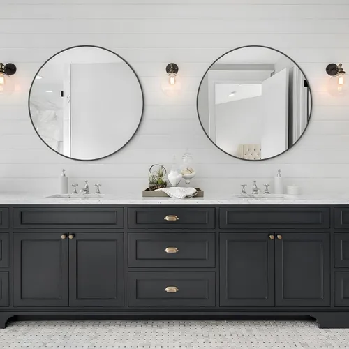 Miniatura 2 de WallBeyond Espejo de pared redondo de 28 pulgadas, espejo circular grande negro para baño con marco de metal, espejo negro redondo para decoración