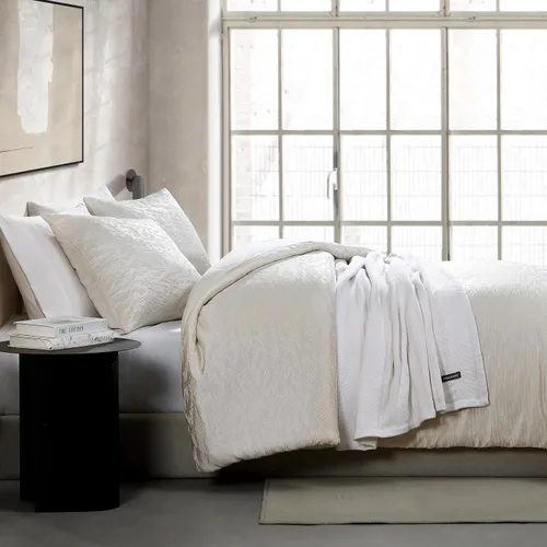 Miniatura 8 de Vera Wang - Juego de funda de edredón tamaño Queen, ropa de cama de algodón suave con sensación de tejido texturizado, cierre de botón y lazos