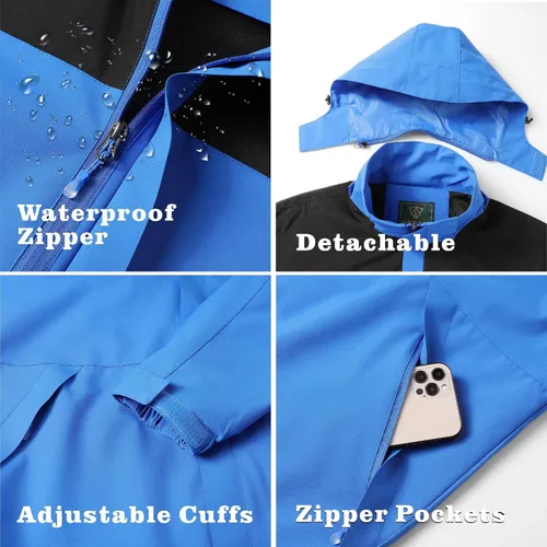 Miniatura 42 de GIISAM Chaqueta de lluvia para hombre, impermeable, ligera, para exteriores, rompevientos con capucha