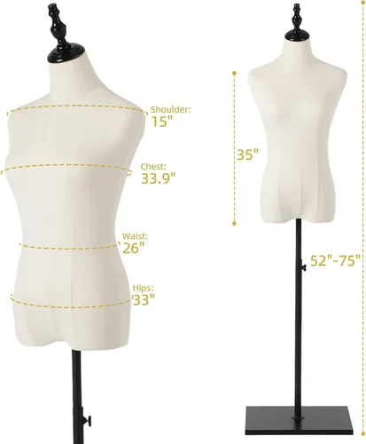 Miniatura 2 de Maniquí femenino, para colgar pantalones y faldas, maniquí de vestido con soporte, torso ajustable en altura para exhibición de ropa y joyería