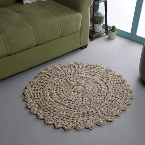Miniatura 4 de Alfombra de punto de ganchillo tejida a mano, de yute, redonda, de 3 pies, natural, antideslizante, hecha a mano, para cocina, sala de estar