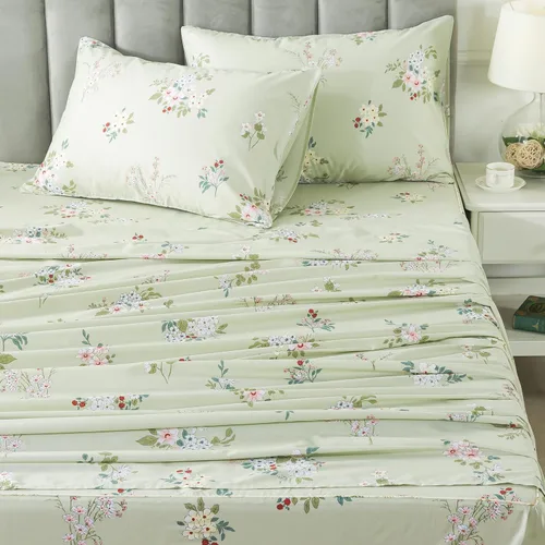 Miniatura 31 de FADFAY Juego de sábanas tamaño King, 100% algodón, elegante ropa de cama de granja con hojas verdes menta y flores blancas, sábana suave