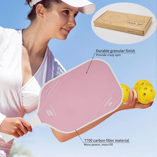 Miniatura 4 de Raqueta de pickleball FH-500 T700, raqueta de pickleball ofensiva de 0.551 in de grosor a dos manos, velocidad y control Rosa