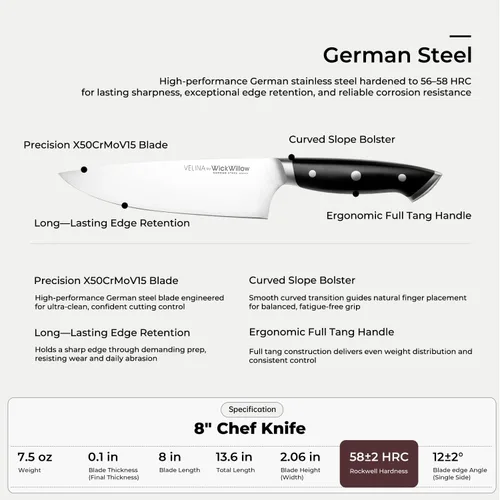 Miniatura 3 de Cuchillo de chef de 8 pulgadas, acero alemán afilado DIN1.4116, cuchillo de cocina multiusos para cortar, cortar en dados y picar, mango ergonómico