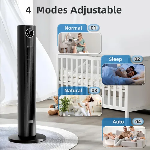 Miniatura 4 de Antarctic Star - Ventilador de torre portátil, ventilador de piso oscilante de 85°, ventilador silencioso de enfriamiento, temporizador de 12H, Negro