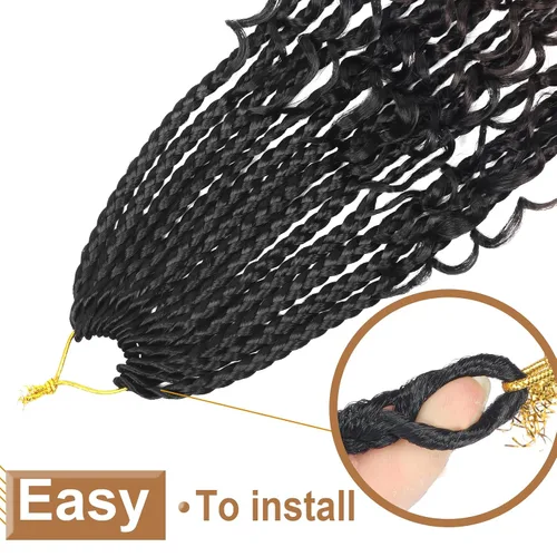 Miniatura 4 de Goddess Box Braids - Trenzas de cabello a ganchillo con extremos rizados, trenzas de caja bohemianas de 16 pulgadas, trenzas de ganchillo, 8 1B-4-30