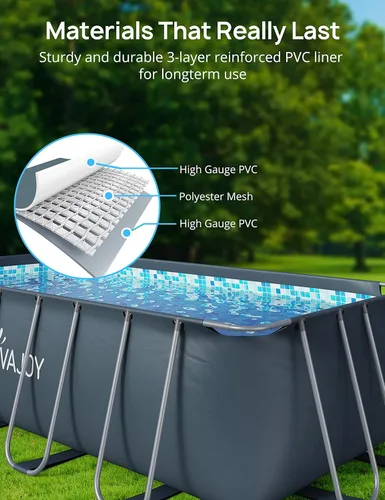 Miniatura 5 de EVAJOY Juego de piscina rectangular con marco de metal de 14 x 7 x 48 pulgadas para familias, juego de piscina rectangular sobre el suelo con bomba