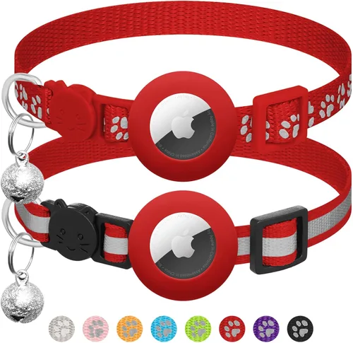Miniatura 9 de Paquete de 2 Collares de Gato Airtag Separables con Campana, Collar Reflectante para Gatito con Soporte para Collar de Gato Apple Airtag, Ajustable