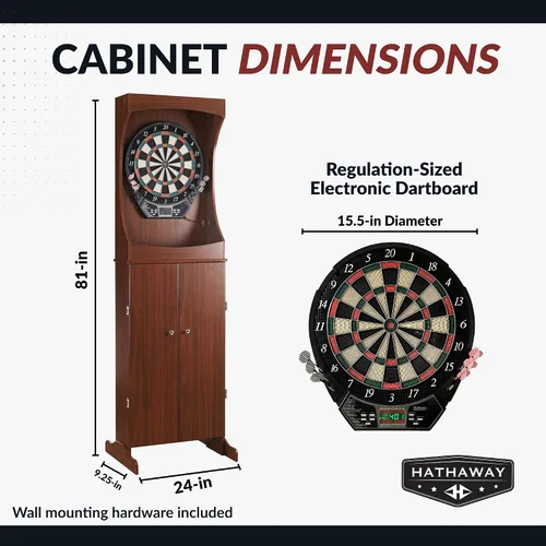 Miniatura 4 de Hathaway Outlaw - Juego de gabinete electrónico de dardos, tablero de dardos eléctrico de 81 pulgadas con gabinete, tablero de dardos profesional