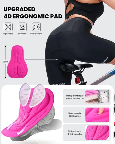 Miniatura 2 de Sportneer Pantalones cortos de ciclismo acolchados para mujer, pantalones cortos de ciclismo para mujer, acolchado de gel 4D para bicicleta