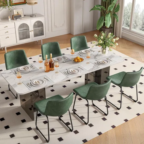 Miniatura 23 de REONEY Juego de 2 sillas de comedor, sillas de comedor sin brazos de piel sintética con respaldo, silla moderna de cocina comedor de 18 pulgadas