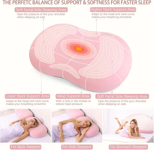 Miniatura 2 de Almohada cervical de espuma viscoelástica: almohadas cervicales para aliviar el dolor de dormir - Almohada ergonómica para el dolor de cuello y Negro