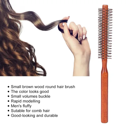 Miniatura 2 de Cepillo de pelo redondo para secado con nailon suave, cepillo de pelo redondo rizado en caliente con mango de madera, unisex para secado con soplado