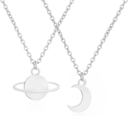 Holy rose 2 piezas de collar de Saturno con estrella de luna, regalo para amantes de la música, regalos para cantantes, regalos inspirados en la