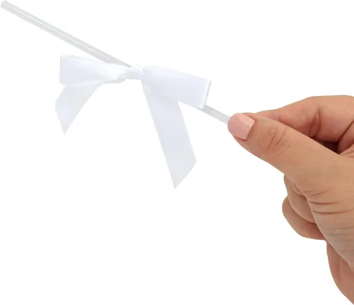 Miniatura 5 de Juvale Lazos para atar torcidos, 100 unidades, cinta de satén blanca, 3 x 2.5 pulgadas, lazos de regalo preatados, lazos para pasteles