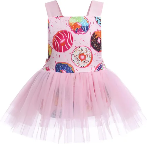 Miniatura 15 de IBTOM CASTLE Vestido de princesa tutú para niña pequeña con estampado de leopardo, dona, ratón, vestido de princesa con funda para pañales, conjunto