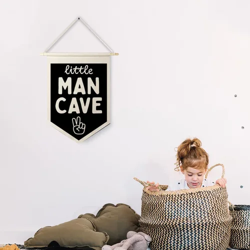 Miniatura 3 de Qpenm Cueva del Hombre Pequeño Bandera Colgante de Pared en Lienzo, Decoración para Habitación de Niños, Banderines Modernos en Blanco y Negro