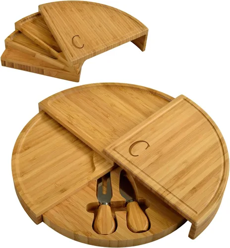Miniatura 11 de Tabla Picnic at Ascot de bambú, para aperitivos, con herramientas para queso, espirales de una cuña compacta de 13 pulgadas de diámetro, patentado