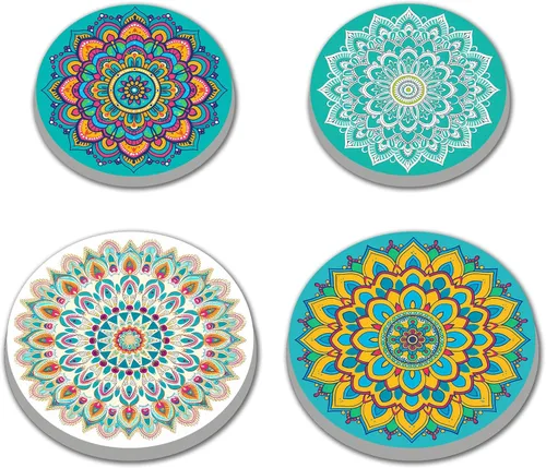 Miniatura 4 de Nordics - Juego de 4 fundas para quemadores de flores étnicas bohemias, estilo rústico, arte floral indio, patrón geométrico abstracto, quemador