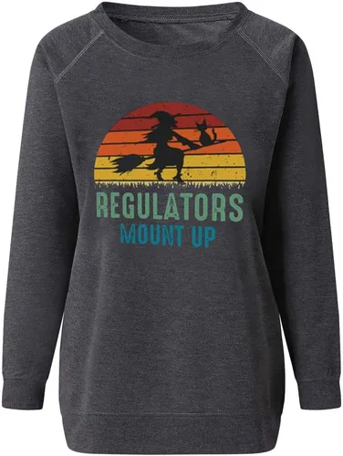 Miniatura 4 de Tuianres Long Sleeve Shirts for Women Halloween Loose Vacation T-Shirt Round Neck Vintage Tees Witch Print Casual Tops
