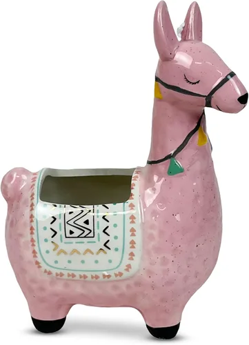 Miniatura 8 de Maceta de llama de cerámica para plantas suculentas, bonita decoración de alpaca para el hogar, oficina, 8 1/2 pulgadas de alto con agujeros