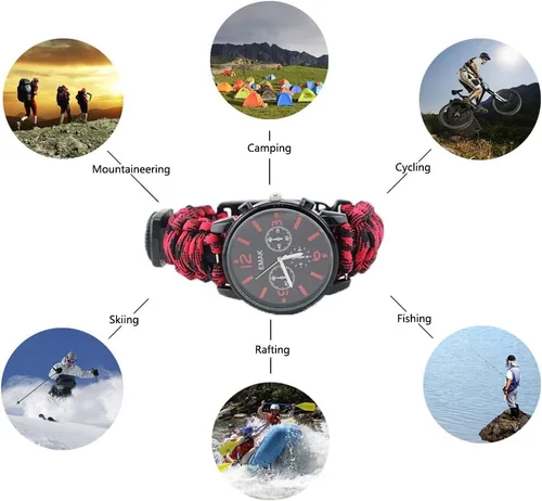 Miniatura 4 de Pulsera de supervivencia deportiva al aire libre, 7 núcleos Paracord Mountaineer Noctilucente Reloj de emergencia Herramientas de primeros auxilios