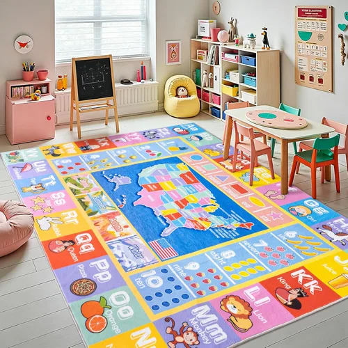 Miniatura 14 de Alfombras infantiles para sala de juegos, suave y antideslizante, alfombra educativa redonda de 4 x 4 pies para aprender alfabetos ABC, números