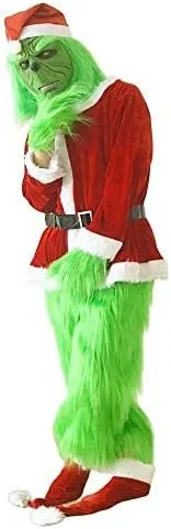 Miniatura 3 de WPOZD Christmas Deluxe Green Monster Costume - 7PCS Adult Suit Deluxe Adult with Green Monster Mask and Red Christmas Hat