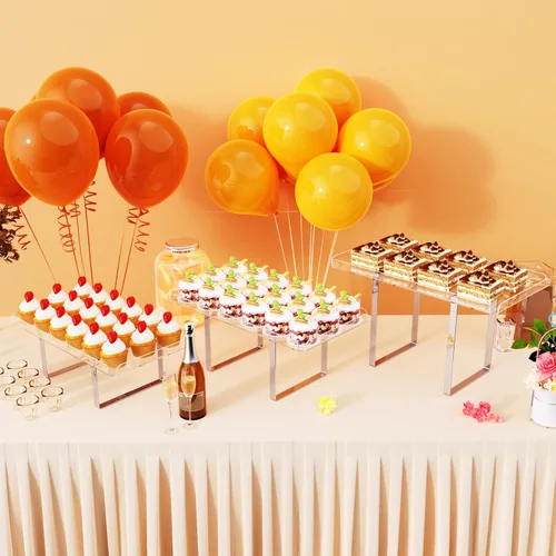 Miniatura 2 de Bakzon Soporte de 3 piezas para cupcakes, juego de mesa de postres de acrílico transparente con patas de soporte de hierro para cumpleaños