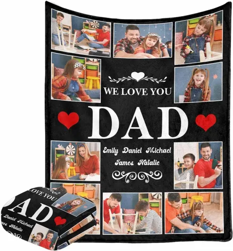 Miniatura 7 de Manta personalizada para el Día del Padre de parte de los niños, manta personalizada con fotos de Best Dad Ever, regalo de cumpleaños para papá
