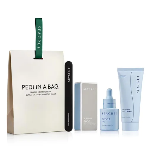SEACRET Juego de pedicura del Mar Muerto, kit de spa de pies en casa para talones agrietados y pies secos, kit de pedi de 4 piezas con crema para