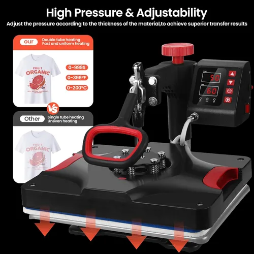 Miniatura 6 de Máquina de prensa de calor de 12 x 15 pulgadas, máquina de sublimación de prensa de calor 8 en 1, rotación de 360°, máquina de impresión de camisas