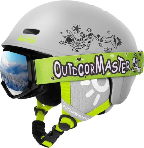 Miniatura 14 de OutdoorMaster - Juego de casco y gafas de esquí para niños, casco de snowboard, carcasa de PC duradera y espuma EPS, casco de nieve con 12 Blanco