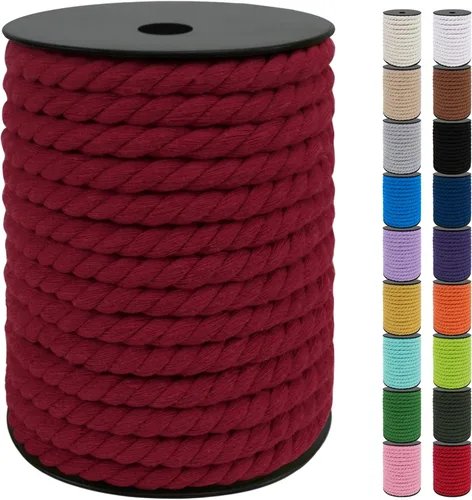 Miniatura 34 de JeogYong Cordón de macramé de 8mm, cuerda de lana de macramé de algodón natural de 131 pies, cordón de algodón trenzado de 3 hebras, hilo de macramé