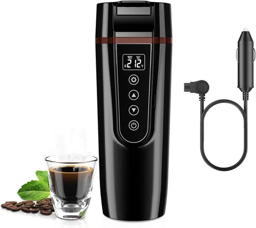 Hervidor Eléctrico de Coche para Viaje: FVPE 12V/24V Hervidor Eléctrico de Agua Pequeño, Control Multi-Temperatura 400 mL Hervidor de Agua Portátil