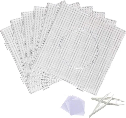 Tableros de cuentas fusibles, 6 tableros cuadrados grandes de plástico transparente de 0.197 pulgadas con 2 pinzas y 6 piezas de papel de lroning