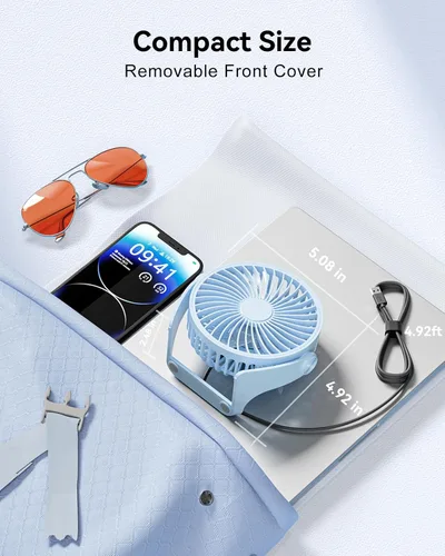Miniatura 6 de Edvision Ventilador de escritorio con USB, ventilador pequeño portátil de 5 pulgadas, ventilador de mesa personal de 3 velocidades con viento Azul