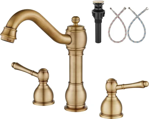 Miniatura 19 de Aolemi Grifo mezclador de lavabo de baño de 8 pulgadas, 3 agujeros, montaje en cubierta, con montaje de drenaje emergente, mango de doble palanca