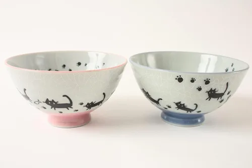 Miniatura 4 de Mino ware - Par de cuencos de arroz japoneses (2 unidades), fabricado en Japón (importación de Japón) MIG005 (gato negro)
